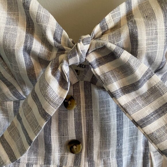 NWOT Blue Striped Thin Strap Cotton Romper with Bow, Cutout and Buttons Summer - Picture 3 of 11